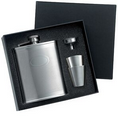 6 Oz. Silver Rimmed Stainless Steel Flask w/ Funnel & 2-Shooters in Box